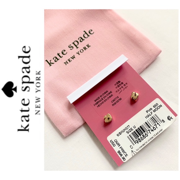 NWT Kate Spade half moon stone studs gold blush - Picture 5 of 6